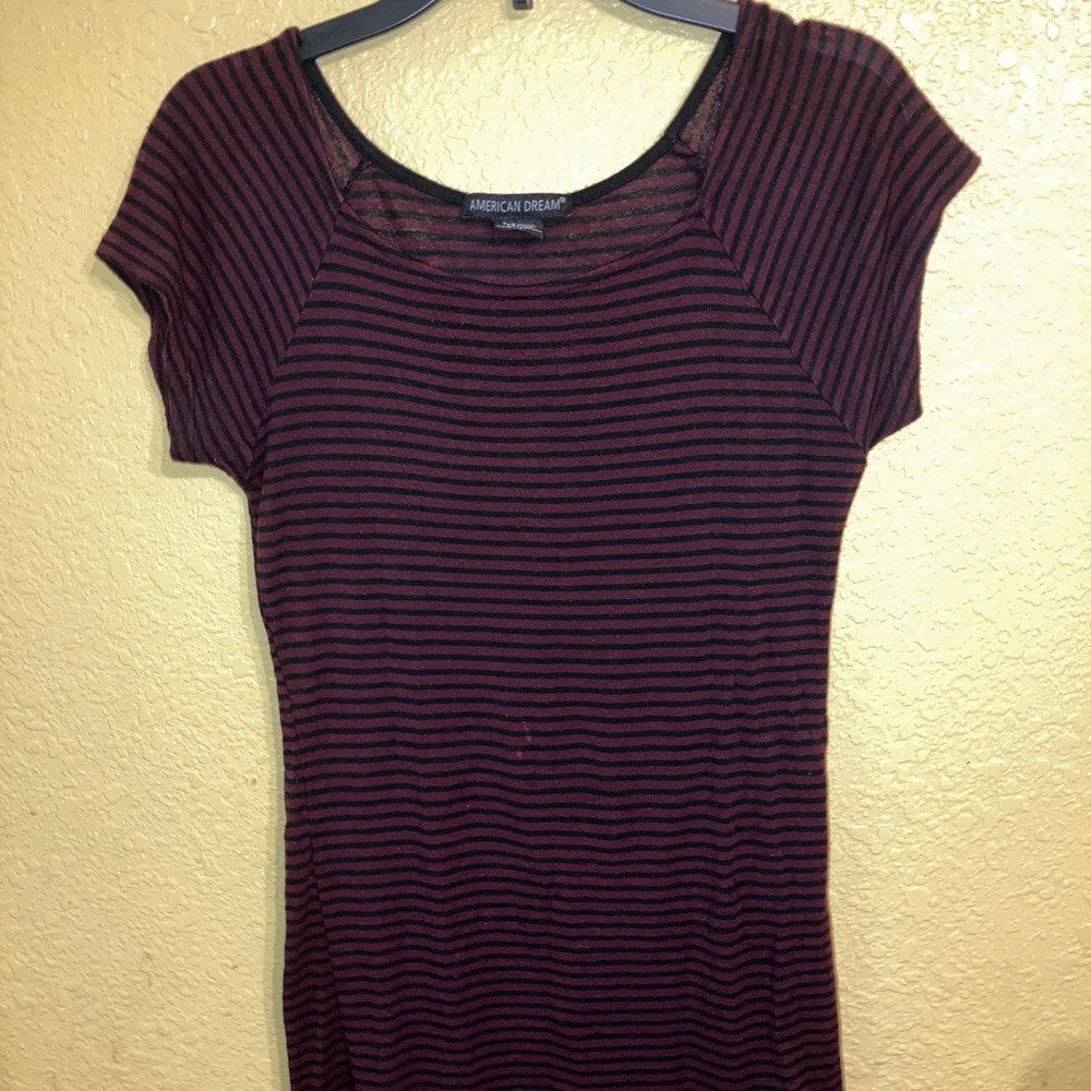 Dark red and black striped shirt sleeve